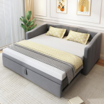 Schlafsofa zum Ausziehen f&uuml;r G&auml;stezimmer, 180x200 cm | Polsterbett in weichem Samt mit Lattenrost | Tagesbett und G&auml;stebett in einem, platzsparend und komfortabel Grau