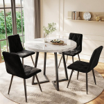 KUAKE s&ouml;&ouml;gilaud koos 4 &uuml;mmarguse tooliga, s&ouml;&ouml;gikomplekt 4 inimesele, sametist s&ouml;&ouml;gitoolid, musta laua jalaga k&ouml;&ouml;gilaud, s&ouml;&ouml;gitoa ja elutoa jaoks, MDF lauaplaat (Black-B)