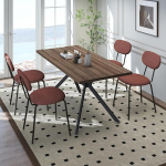 LEWE s&ouml;&ouml;gilaud koos 4 tooliga, 140 x 80 x 76 cm, ristk&uuml;likukujuline puidust s&ouml;&ouml;gilaud koos Teddy kangast s&ouml;&ouml;gitooliga, virnastatavad k&ouml;&ouml;gitoolid, k&ouml;&ouml;ki, s&ouml;&ouml;gituppa ja elutuppa.