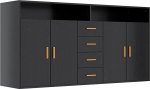 HOMAVO Sideboard BG1-L, 160x81x40 cm, Spanplatte mit Melaminbeschichtung, 2 T&uuml;ren und 4 Schubladen, Wohnzimmer Kommode, Wahlweise in Schwarz, Wei&szlig;, Walnuss oder Grau-Marmor (Schwarz)