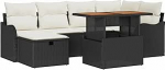 Rantry 7-teiliges Garten Sofa Set mit Kissen Schwarz Poly Rattan Gartenlounge Model3359939