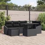 Rantry 7-teiliges Garten Sofa Set mit Kissen Schwarzes Poly Rattan Gartenlounge Model3349039