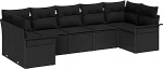 Rantry 7-teiliges Garten-Sofa-Set mit Kissen Schwarz Poly Rattan Gartenlounge Model3345513