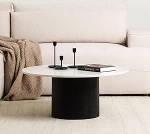 IDIMEX GANGA kohvilaud &uuml;mmarguse marmorist lauaplaadiga, valge/must, kaasaegne akaatsiapuidust elutoa laud, &uuml;mmargune marmorist laud tugeva alusega, naturaalne tera, kergesti hooldatav pind