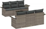 7-teiliges Garten Sofa Set mit Kissen Grau Poly Rattan, 2-Sitzer Garten Sofa mit Stauraum & Kissen Grau Poly Rattan Gartenlounge Model3353918