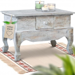 livasia Opium laud sahtliga - 60 x 40 x 40 cm - k&auml;sitsi nikerdatud puidust k&uuml;ljelaud Bali saarelt, toob Aasia v&otilde;lu puidust lauana koju (valge)