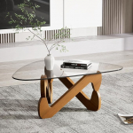 TWSOUL kolmnurkne klaasist kohvilaud, kaasaegne elutoa laud, l&auml;bipaistev kohvilaud puidust alusega, ebatavaline kohvilaud elutuppa (l&auml;bipaistev)