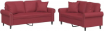 Tomostar Sofa-Set f&uuml;r Wohnzimmer, 3-Sitzer- und 2-Sitzer-Sofad, 2-teilig und Kissen, Bordeauxrot, Kunstleder