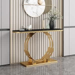 Generisch Moderner Konsolentisch mit Marmorplatte - Stilvoller Akzenttisch f&uuml;r Flur, Wohnzimmer und Eingangsbereich mit geschwungenem Design und rundem Fu&szlig;.