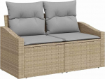 7-teiliges Garten Sofa Set mit Kissen Beige Poly Rattan Akazie Gartenlounge Model3347777