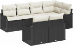7-teiliges Garten Sofa Set mit Kissen Schwarz Poly Rattan, 2-Sitzer Garten Sofa mit Stauraum & Kissen Schwarz Poly Rattan Gartenlounge Model3354406