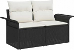 5-teiliges Garten Sofa Set mit Kissen Schwarz Poly-Rattan, 2-Sitzer Garten Sofa mit Stauraum & Kissen Schwarz Poly-Rattan Gartenlounge Model3358000