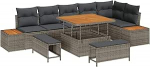 9-teiliges Garten-Sofa-Set mit Kissen Grau Poly Rattan Akazie Gartenlounge Model3364878