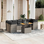 Gartensofa-Set 8-teilig mit grauen Kissen aus Polyrattan M&ouml;bel, Set Schlafsofa Wohnzimmer Sofa Garten, Set Modernes Sofa f&uuml;r den Au&szlig;enbereich, Outdoor-M&ouml;bel