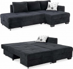 Nurgadiivan B 247 x S 155 x K 87 cm p&ouml;&ouml;rleva funktsiooniga kaheinimesevoodile, lamamispind 183 x 207 cm, ruumi s&auml;&auml;stev, voodikast, vasakule v&otilde;i paremale monteeritav Osman, juhtmekate must / 15216