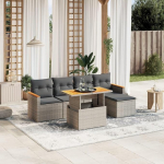 Gartensofa-Set 6-teilig mit grauen Kissen aus Polyrattan M&ouml;bel, Set Schlafsofa Wohnzimmer Sofa Garten, Set Modernes Sofa f&uuml;r den Au&szlig;enbereich, Outdoor-M&ouml;bel f