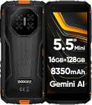 DOOGEE Mini Outdoor Smartphone Fire 3 Pro, 5,5-tolline HD+ kompaktne korpus ja libisemiskindel disain, 16GB + 128GB (2TB SD), 8350mAh kauakestev aku, Gemini KI, 16MP + 8MP kaamera, IP68 p&otilde;rutuskindel mobiilne
