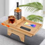 Mapille Sofa Tray 2-in-1, Bamboo Sofa Armrest Tray with Drink Holder and Tablet Stand, Adjustable Clip-On Couch Tray for Armrests 10-20 cm, Couch Rest Shelf for Drinks
