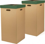 KARTOX ONLY BOXES Pack of 2 Cardboard Waste Paper Bin with Lid, Green, Dimensions 37 x 36 x 70 cm (L x W x H) Recycled Waste Bin