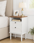 HEYZOEY Bedside Table, White Cafe Table, Bedside Table, Boho Side Table with 1 Drawer and 1 Open Storage Space, Side Table, Storage Canister for Bedroom, Living Room, White