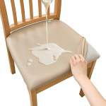 HAOYONG Chair Seat Covers, Set of 4, PU Chair Covers for Dining Chairs Waterproof Chair Cushions Kitchen Dining Room Removable Padded Chair Protector Slipcover (Khaki)