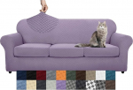 YEMYHOM Plaid 4 Pieces Couch Covers for 3 Cushions, Couch, High Stretch Thickened Sofa Cover for Dogs, Elastic Slipcovers, Living Room Furniture Protector (Light Purple), 71"-91" (3 Pillows)