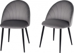 HOMCOM Dining Room Chairs Set of 2 Kitchen Chairs with Shell Backrest, Velvet Look, Armchair Upholstered Chair with Foot Pad, Chairs, Living Room Chair with Steel Legs for Dining Table, Grey