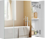 VASAGLE peegelkapp, 3 uksega vannitoa hoiukapp, 60 x 15 x 55 cm, reguleeritavate riiulitega, kaasaegne valge BBK22WT