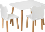 Amy laste laud koos 2 tooliga, puidust laua-tooli komplekt, 50 x 60 cm, tugev laste istumiskomplekt, 2 tooli, naturaalne m&ouml;&ouml;bel lastele.