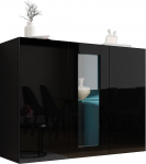 Mirjan24 Vigo klaasist aluse ja 3 uksega k&uuml;ljepaneel, Highboard, Sideboard, kapp, mitmeotstarbeline kapp, elutoa kapp (must/must k&otilde;rgl&auml;ikega, valge LED-valgustusega)
