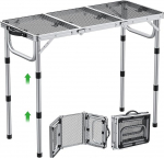 GARLLEN kokkupandav grill-laud, 87 x 40 cm ja 3 reguleeritava k&otilde;rgusega (26/48/70 cm), kerge ja kaasaskantav, kokkupandav laud, telkimislaud, k&uuml;ljelaud, aialaud, piknikulaud, v&auml;ike grill-laud, v&auml;ike grill-laud