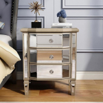 SHYFOY Comodino Vintage Con Specchio, 3 kassetti, MDF e Vetro, Finitura Argento, 60 x 50 x 40 cm