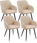 S&ouml;&ouml;gitoa toolid komplekt 4 Faux nahast Diamond Grid S&ouml;&ouml;gitoa toolid K&ouml;&ouml;gitool Polsterdatud tool Elutuba tool k&auml;etugedega seljatoega metallist jalad s&ouml;&ouml;gitoa elutuba k&ouml;&ouml;k beež