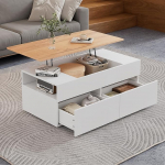 Bladez Reguleeritava k&otilde;rgusega kohvilaud, 100 x 50 cm, t&otilde;stetav elutoa laud peidetud hoiuruumiga, 2 sahtlit ja pooleldi avatud sektsioon, t&otilde;stetav diivanilaud valge ja puidu v&auml;limusega, elutoa jaoks.