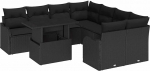 9-teiliges Garten Sofa Set mit Kissen schwarzes Poly Rattan, 2-Sitzer Garten Sofa mit Kissen schwarzes Poly Rattan Gartenlounge Model3348439