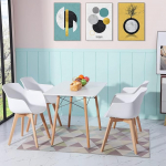 DORAFAIR 4 elutoatooli komplekt, s&ouml;&ouml;gitoa toolid, skandinaavia moodsa disainiga tool, k&ouml;&ouml;gitool, k&auml;etugi t&auml;ispuidust p&ouml;&ouml;gijalaga, valge