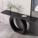 Minimalistischer Konsolentisch, rechteckiger Eingangstisch mit runder Metallbasis, schmaler Flur-Akzenttisch f&uuml;r Sofa, einfache Montage, Schwarz 100 cm