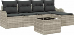 6-teiliges Garten Sofa Set mit Kissen Grau Poly Rattan, 2-Sitzer Garten Sofa mit Stauraum & Kissen Hellgrau Poly Rattan Gartenlounge Model3354341