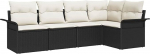 5-teiliges Garten Sofa Set mit Kissen Schwarz Poly-Rattan, 2-Sitzer Garten Sofa mit Stauraum & Kissen Schwarz Poly-Rattan Gartenlounge Model3354026