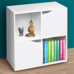 BAKAJI Low Design Bookcase Modern Cube Cabinet Shelf Cabinet with 4 Shelves and 2 Doors Size 60 x 29 cm Living Room White