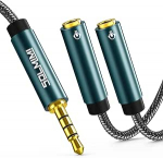 K&otilde;rvaklappide jaotur 3,5 mm 4-poolne isane kahe TRRS emase adapteri jaoks, mis sobib kahe heli- ja mikrofonikomplekti jaoks, mis &uuml;hildub PC, s&uuml;learvuti, Android, Windows, nutitelefonidega.