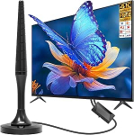 DVB-T2 Antenne mit Verst&auml;rker f&uuml;r Innen - Zimmerantenne f&uuml;r Fernseher mit Starkem Magnetfu&szlig;, 4K UHD Full HD TV Antenne, 360&deg; Empfang bis 400 km, Kostenlose Sender f&uuml;r alle Smart TV