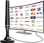 DVBT2 antenn, DVB-T2 siseruumide antenn TV jaoks, DVBT antenn, mis sobib kohalikele saatjatele, 360&deg; &uuml;mbersuunaline vastuv&otilde;tt, toetab 4K/1080P HD digitaalkanaleid, magnetilise alusega, 2,5 m pikkune kaabel.