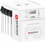 SKROSS -MUV USB AC65PD koos USB-C kaabliga (160 cm) - 2-pinnaline universaalne reisimisadapter + 1 x USB C & 1 x USB 65W - pinge ja v&otilde;imsus: 100V - 250W/250V - 625W s&uuml;learvutitele, tahvelarvutitele ja nutitelefonidele.