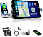 Podofo 1 DIN 9-tolline HD autoraadio koos A-apple CarPlay/Androidiga juhtmevaba auto, Bluetooth 5.0 p&ouml;&ouml;rlev puuteekraan koos mobiiltelefoni hoidja/peeglilink/GPS/SWC/EQ/FM/RDS/TF/USB/telefoni hoidja + mikrofon +