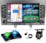 4G+64G Autoradio f&uuml;r Peugeot 308 408 2007-2015 mit Wireless Carplay & Android Auto, 9 Zoll Android Autoradio mit WiFi/GPS/Bluetooth 5.0/DPS Hi-Res/FM RDS Radio