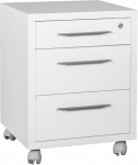 Composad Chest of Drawers Line Drawing with 3 Drawers and Wheels, Office Chest of Drawers Under the Desk (W x H x D) 48.60 x 63.10 x 45.20 cm, Colour White Lacquered, Made in Italy