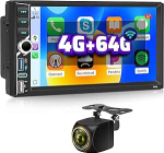 NHOPEEW 4+64G 2-DIN Android autoradio, mis toetab traadita Carplay ja Android Car, 7-tolline 2-DIN raadio WiFi, GPS, FM, RDS, EQ, roolijuhtimispuldi ja tahavaatekaameraga