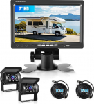 Tagurduskaamera 7-tollise HD monitori ja 2 kaameraga, IP69 veekindel IR &ouml;&ouml;vaatlus, tagurduskaamera veoautodele, haagistele, haagissuvilatele ja haagissuvilatele, 10 m kaabel + 15 m kaabel.