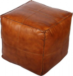 Casa Moro Sunyata HH2813 Oriental Leather Seat Cushion with Filling 45 x 45 x 45 cm (Width / Depth / Height) Real Leather Seat Stool Square Elegant Upholstered Stool Brown